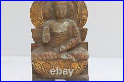 Vintage Ancien en Bois Main Sculpté Meditating Bouddha Figurine Mur Décor NH2123